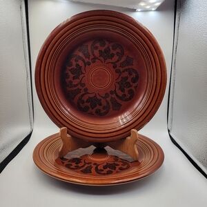 Vtg Homer Laughlin Sheffield Amberstone USA MADE Dinner Plates - set of 2
